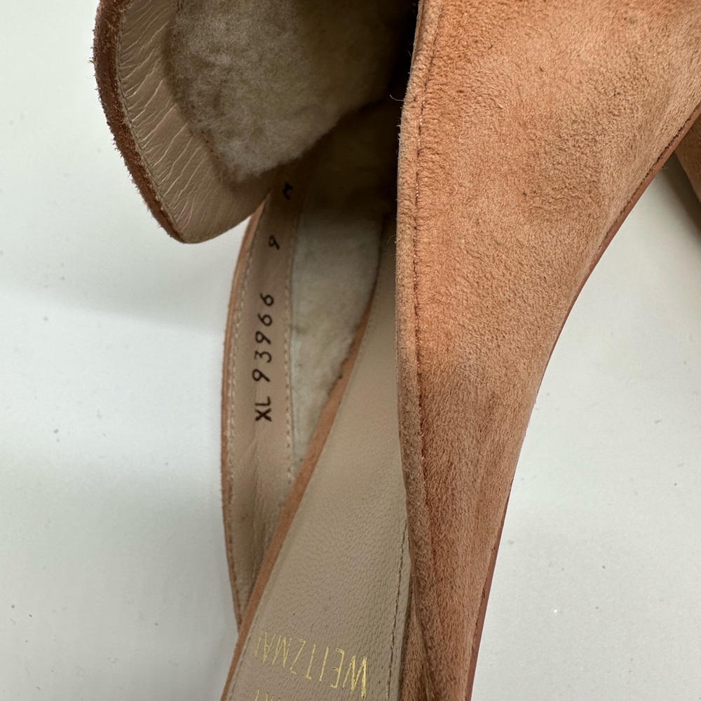 Stuart Weitzman x Gigi Brown Suede Shearling Mules with Evil Eye - Picture 4 of 5